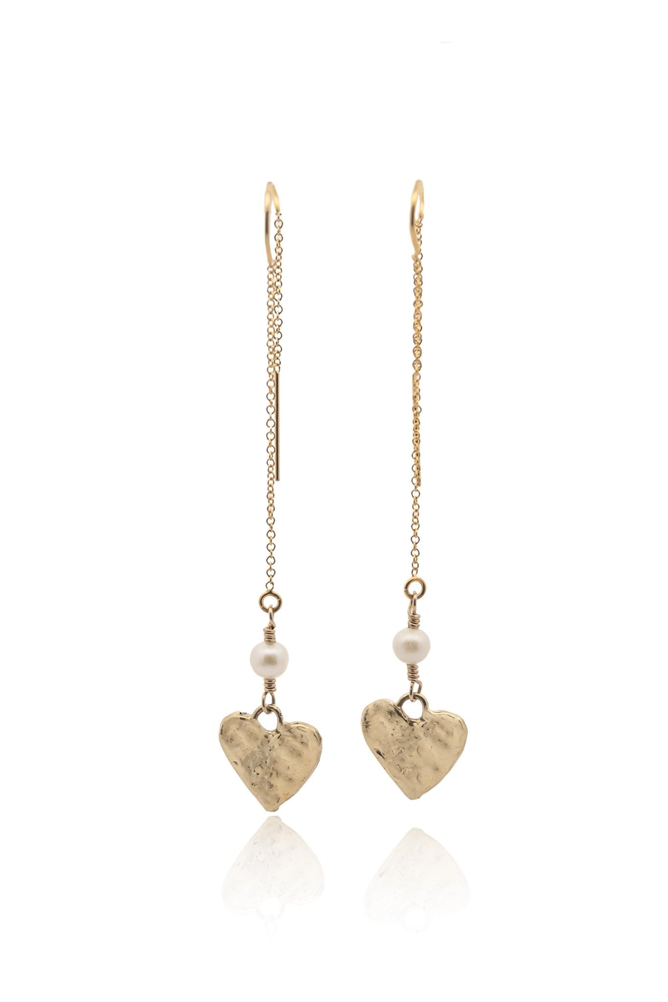 Rhiannon Gold Pearl Heart Threader Earrings - Dea Dia