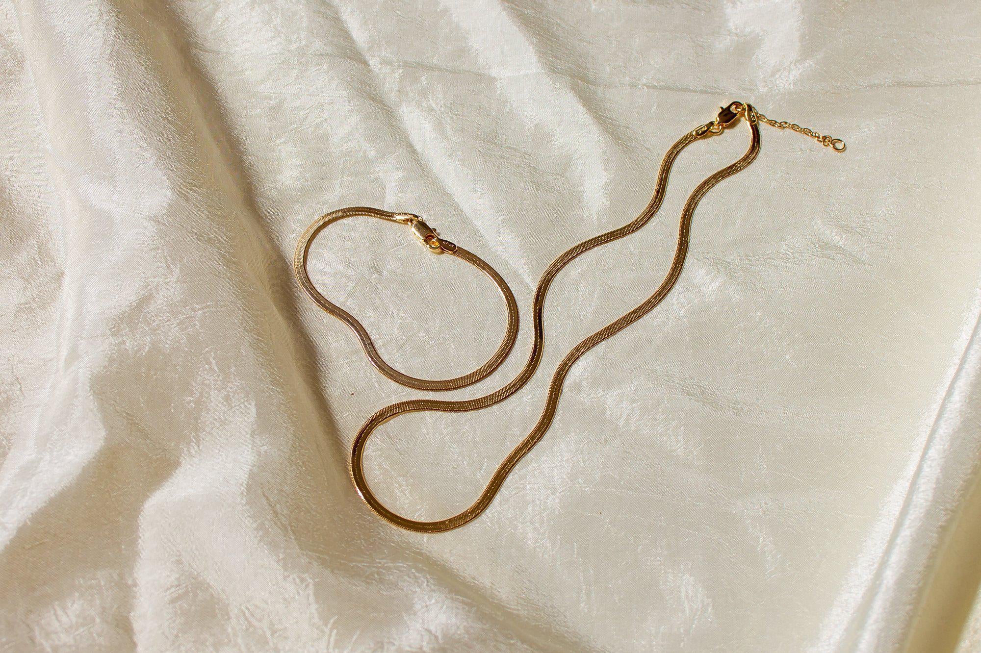 Slinky Flat Gold Filled Herringbone Chain Necklace - Dea Dia
