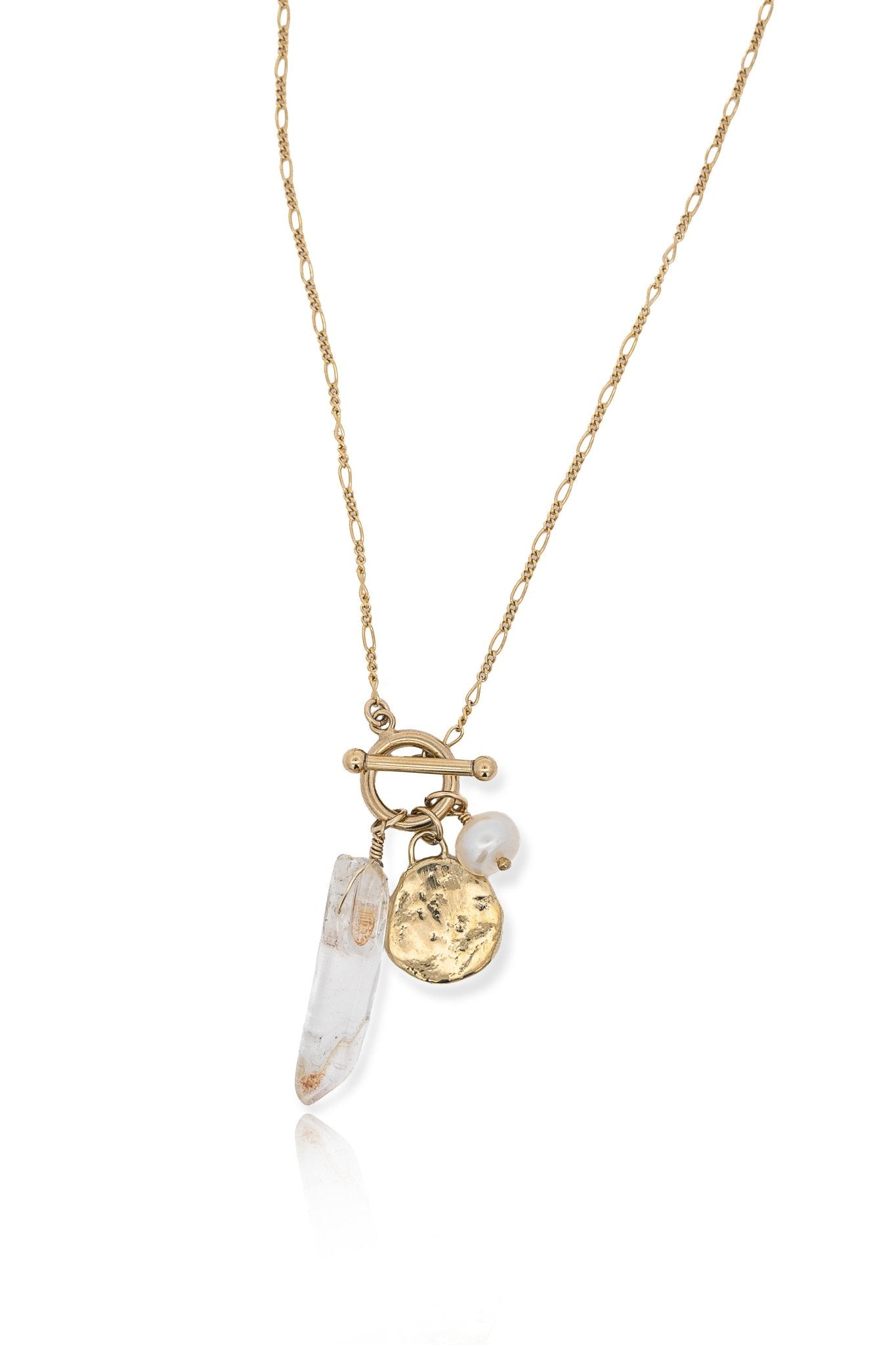 Selene Gold Charm Necklace with Pearl and Crystal - Dea Dia