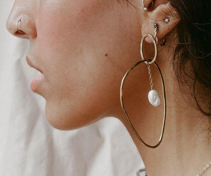 Anomaly Hoops - Gold Freshwater Pearl Hoop Earrings - Dea Dia