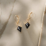 Black Spinel and Diamond Kite Drop Earrings - Dea Dia