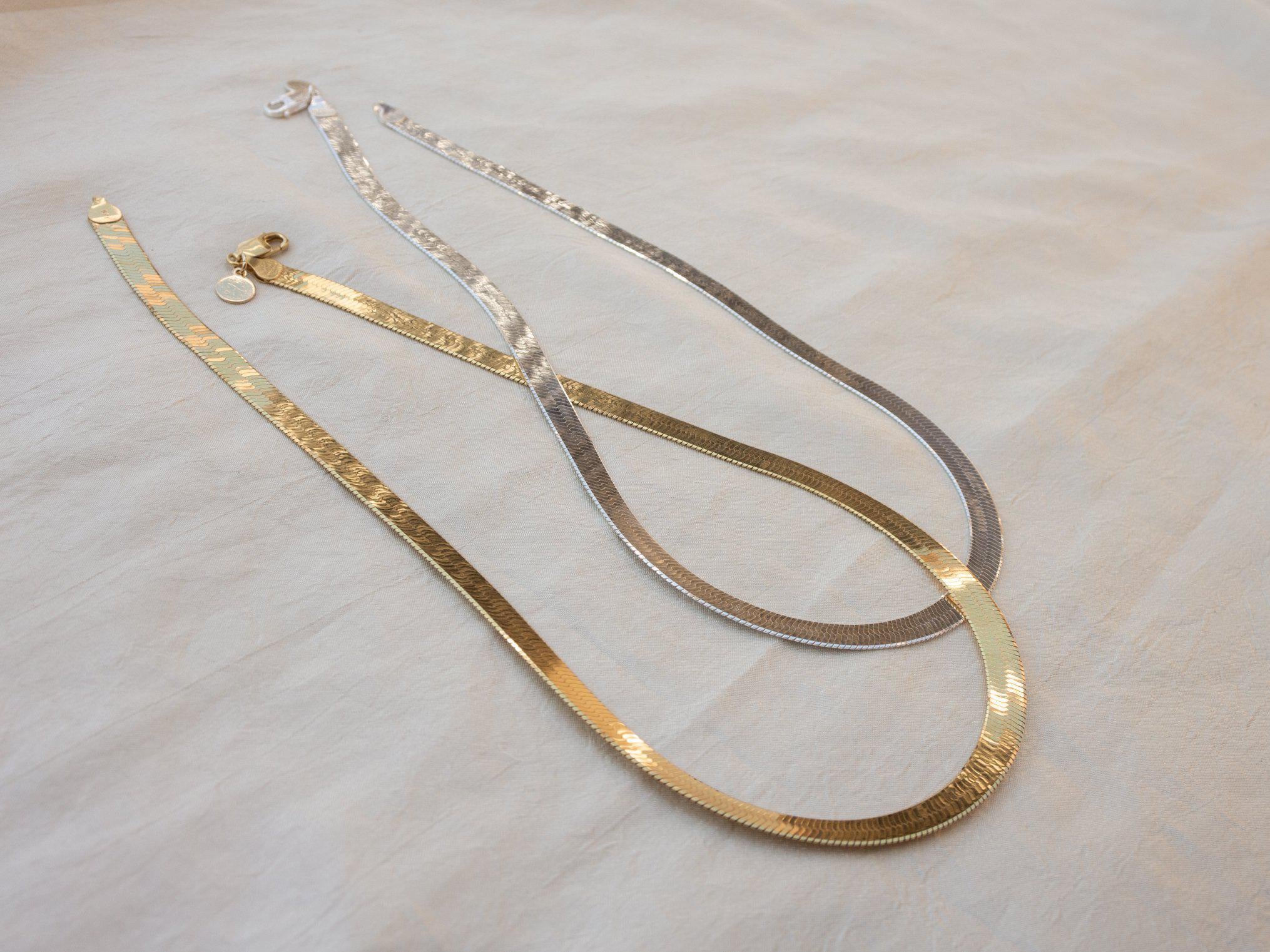 Bold Gold Herringbone Chain Necklace - Herringbone Gold Chain - Dea Dia