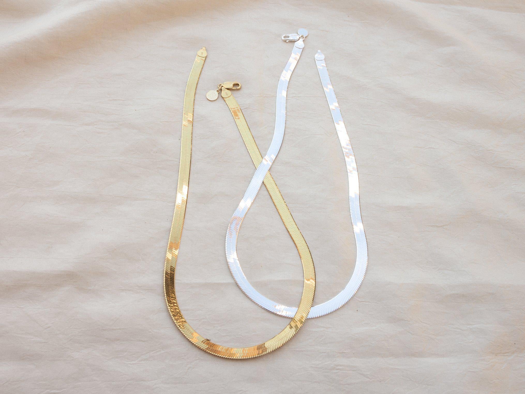 Bold Silver Herringbone Chain Necklace - Thick Herringbone Necklace - Dea Dia