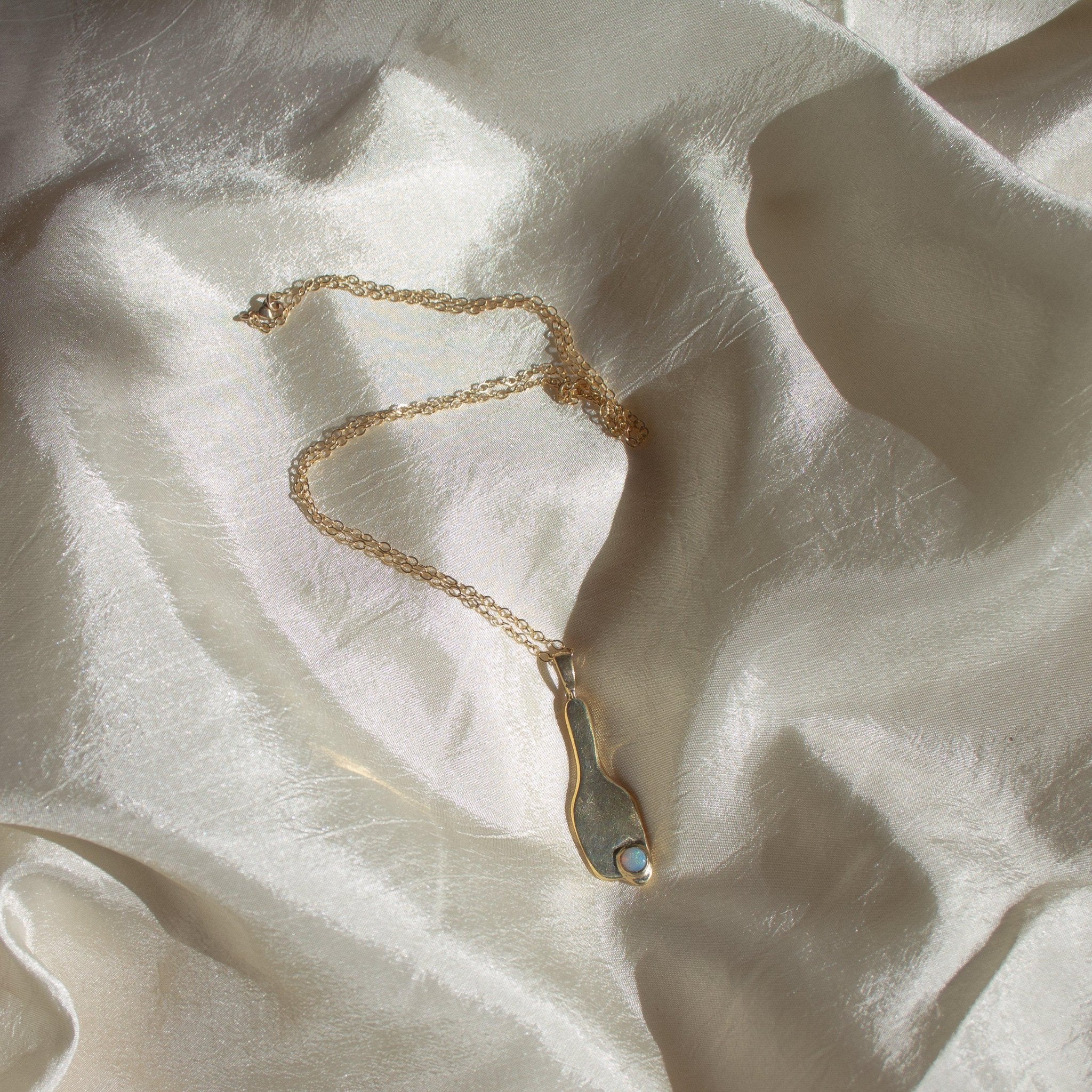 Broken Vessel Necklace - Modernist Gold Opal Pendant - Dea Dia
