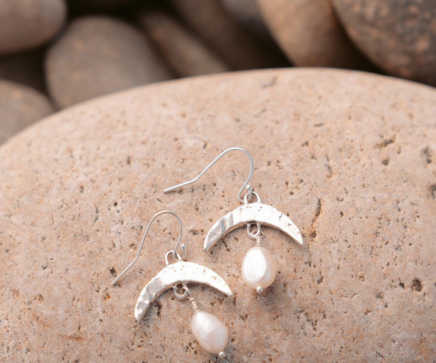 Cressida Silver Pearl Moon Earrings - Dea Dia