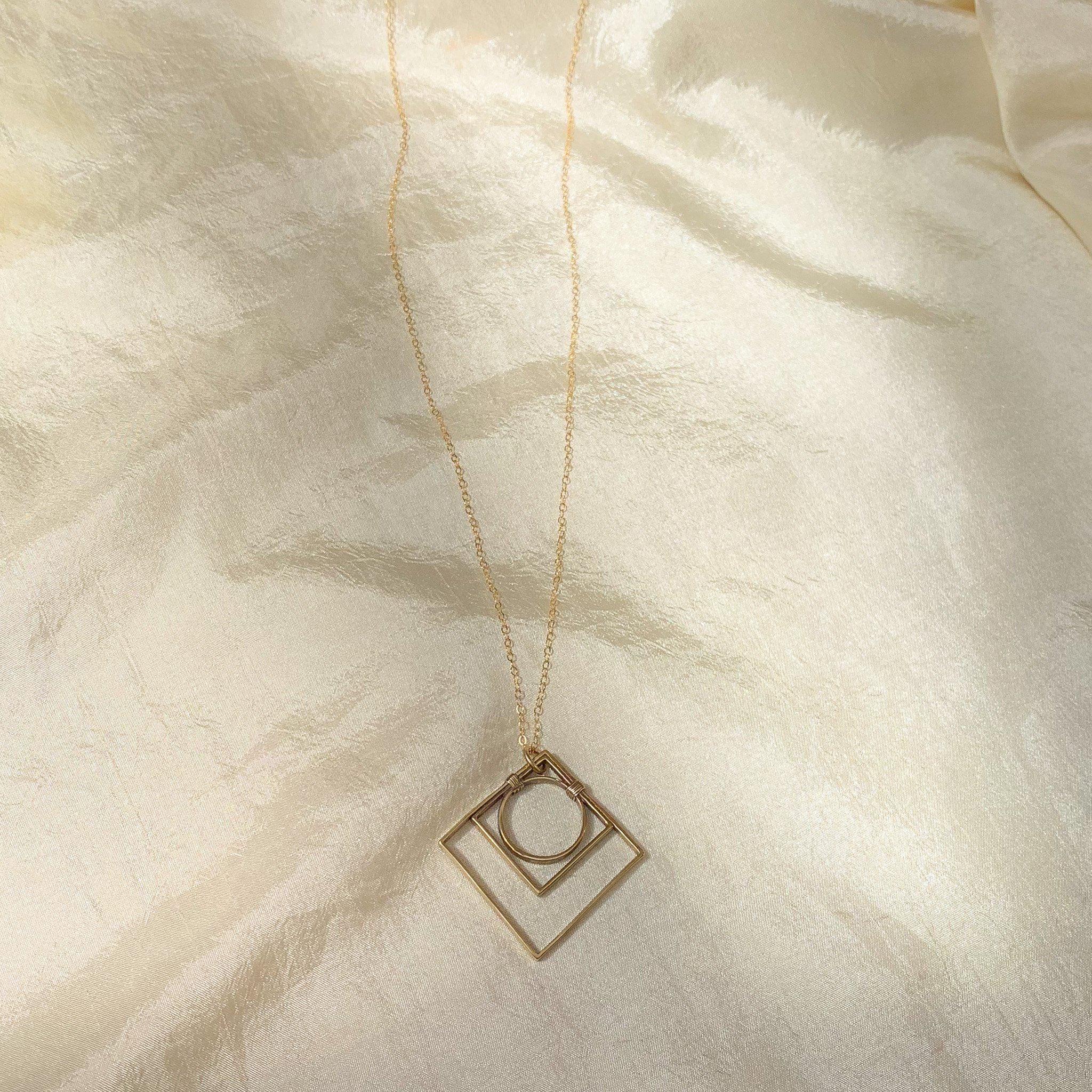 Geo Deco Necklace - Geometric Gold Art Deco Pendant - Dea Dia