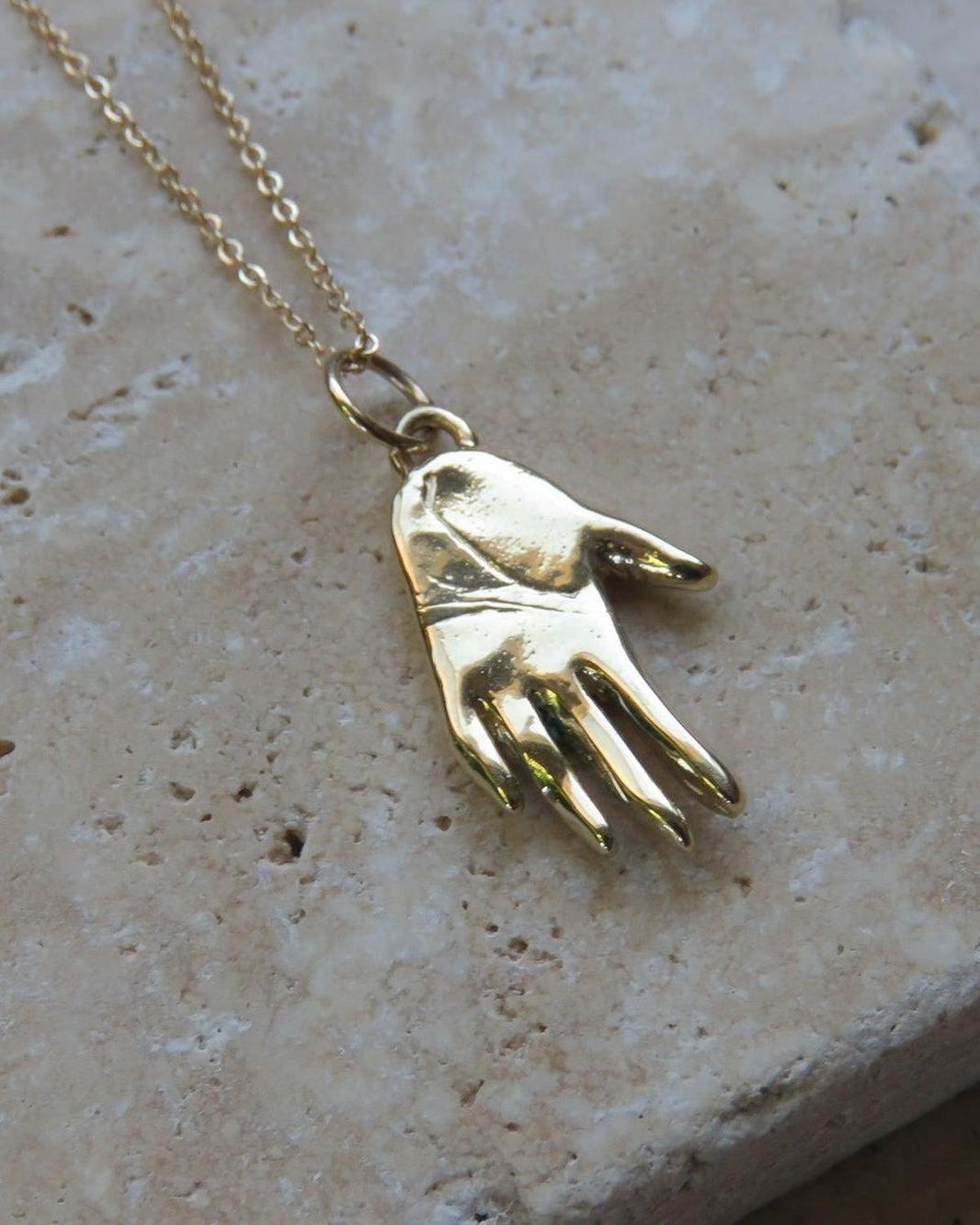 Gole Hand Solid Gold Hand Pendant Necklace, Open Hand Hamsa Charm – Dea Dia