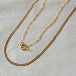 Gold Herringbone and Thin Figaro Toggle Clasp Necklace Set - Dea Dia