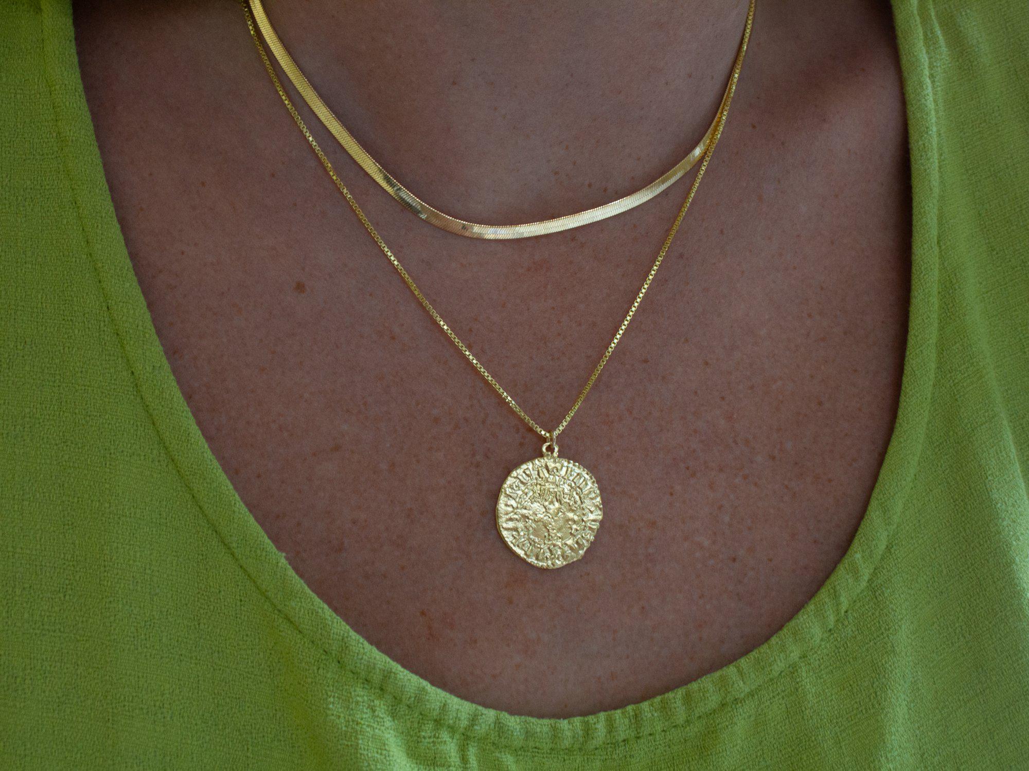 Gold Herringbone & Silva Coin Necklace Set - Dea Dia