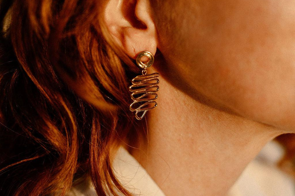 Gold Squiggle Drop Earrings – Golden Drop Earrings - Dea Dia