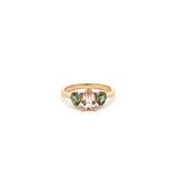 Morganite and Sapphire Triple Pear Gold Ring - Dea Dia