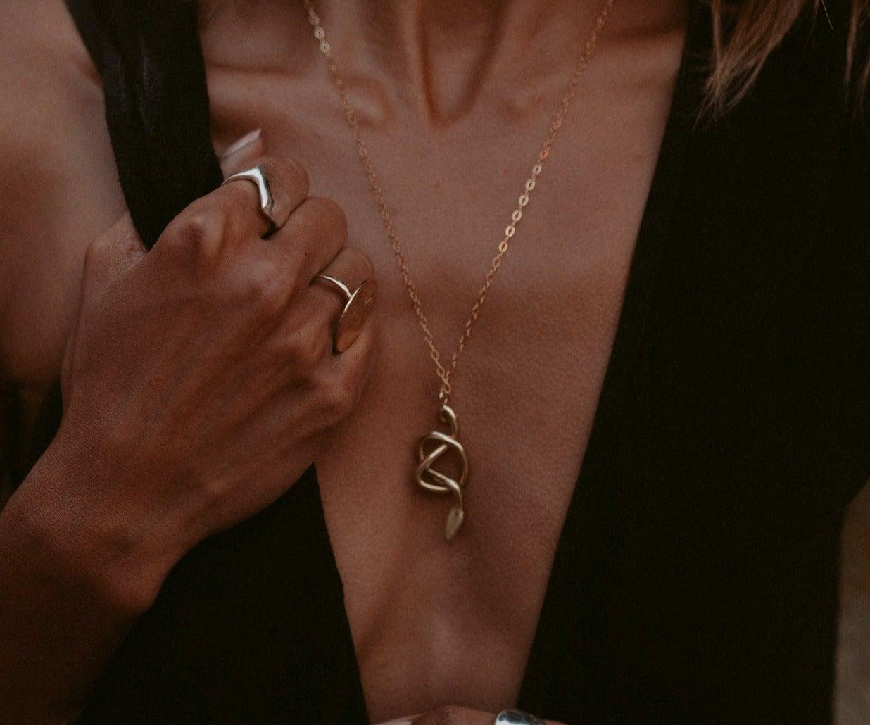 Nyoka Gold Knotted Snake Necklace - Snake Charm - Dea Dia