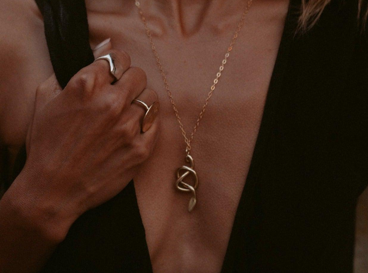 Nyoka Gold Knotted Snake Necklace - Snake Charm - Dea Dia
