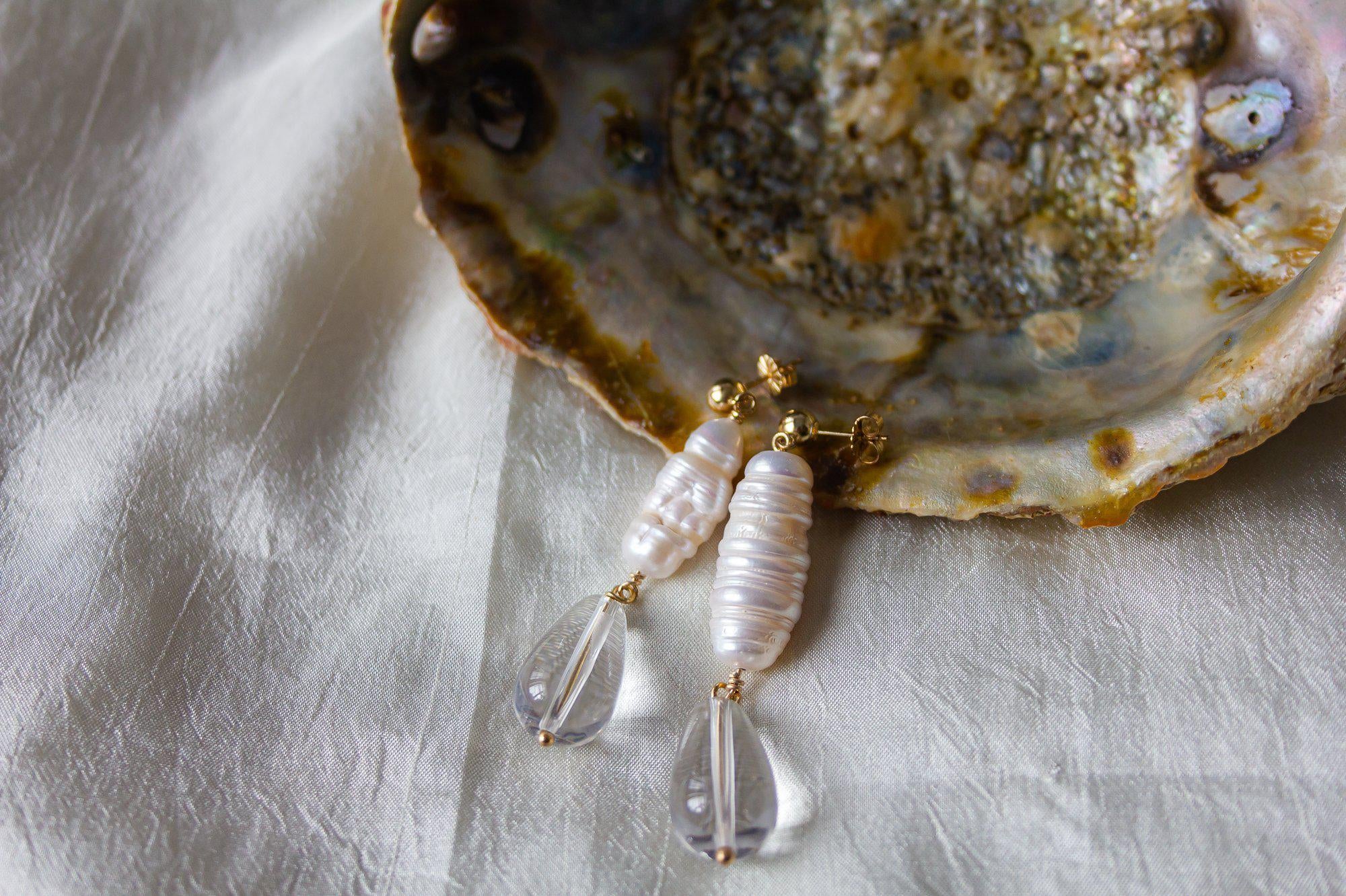 Pearl Crystal Drop Earrings - Baroque Pearl Earrings - Dea Dia