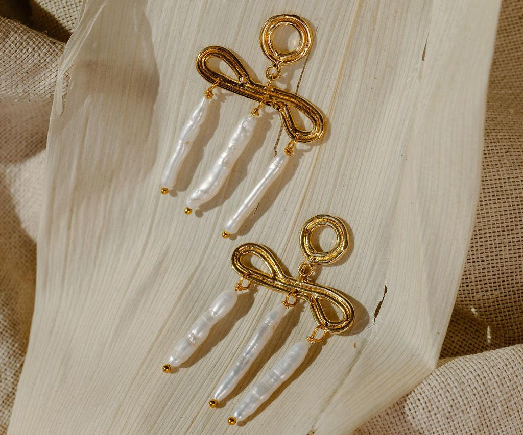 Pearl Fringe Infinity Earrings - Dea Dia