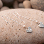Rhiannon Silver Pearl Heart Threaders Earrings - Dea Dia