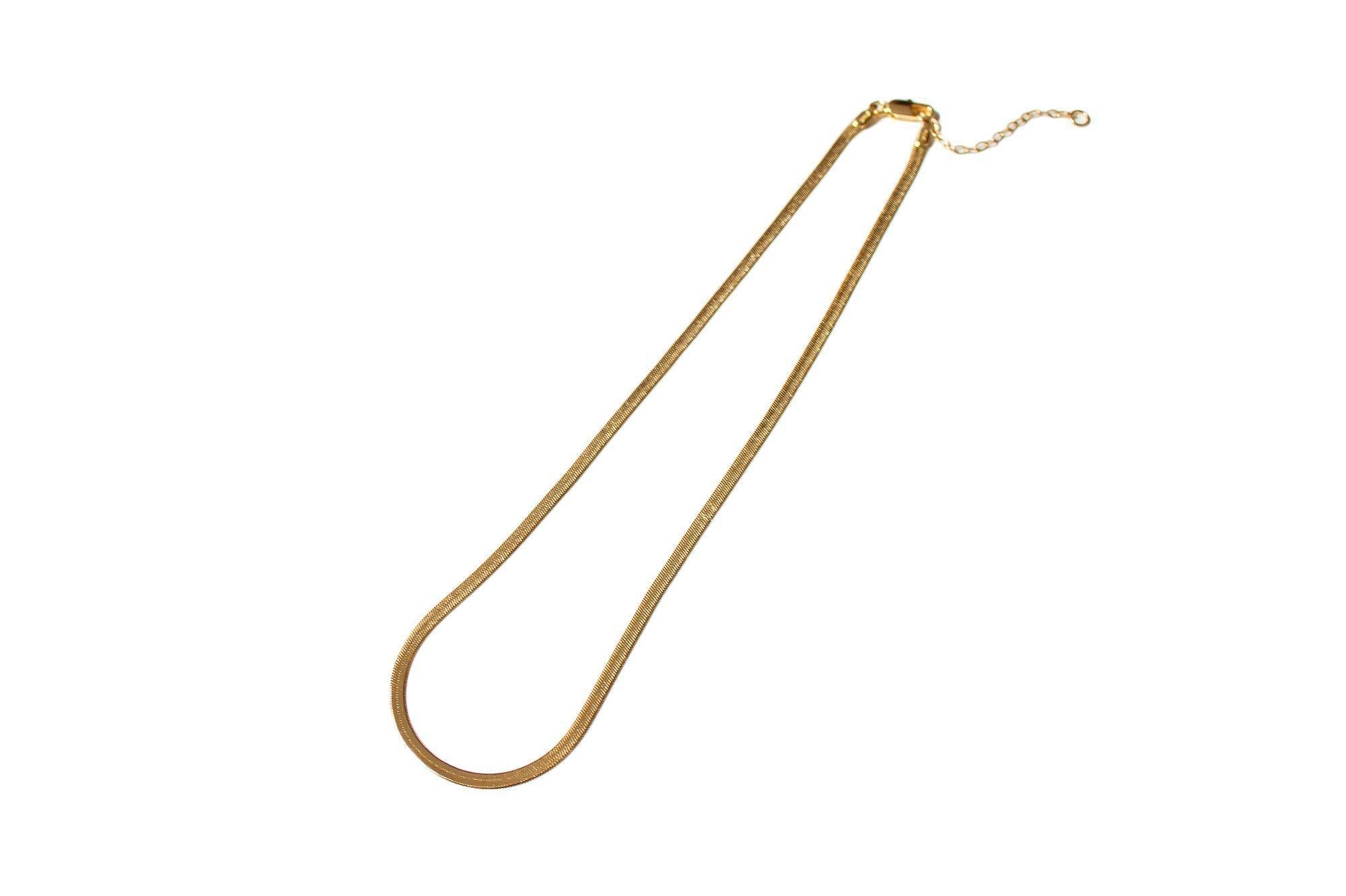 Slinky Flat Gold Herringbone Chain Necklace - Dea Dia
