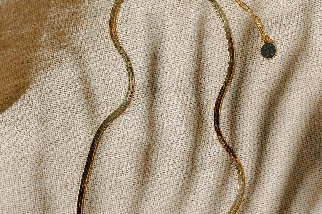 Slinky Gold Flat Herringbone Chain Necklace - Flat Gold Necklace - Dea Dia