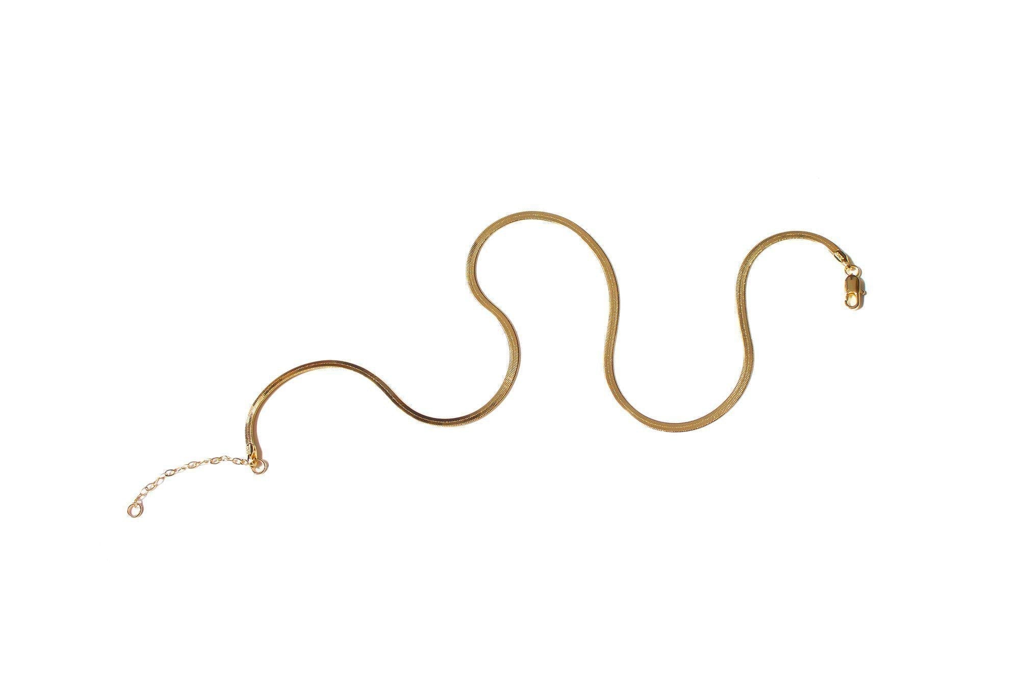 Slinky Gold Flat Herringbone Chain Necklace - Flat Gold Chain - Dea Dia