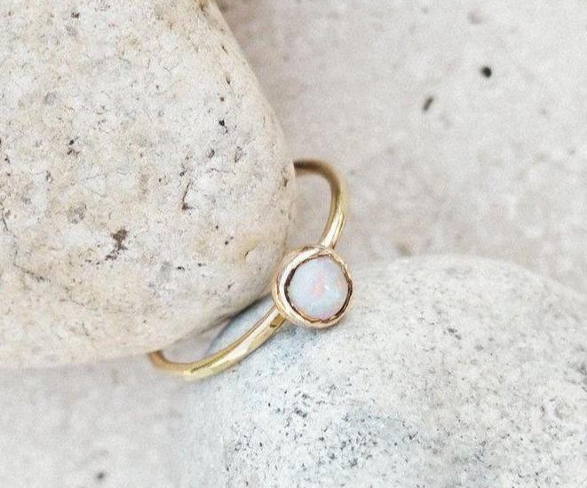 Solid Gold Opal Stacking Ring - Dea Dia