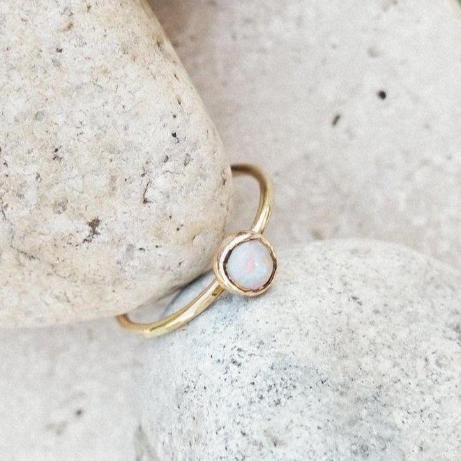 Solid Gold Opal Stacking Ring - Opal Ring - Dea Dia
