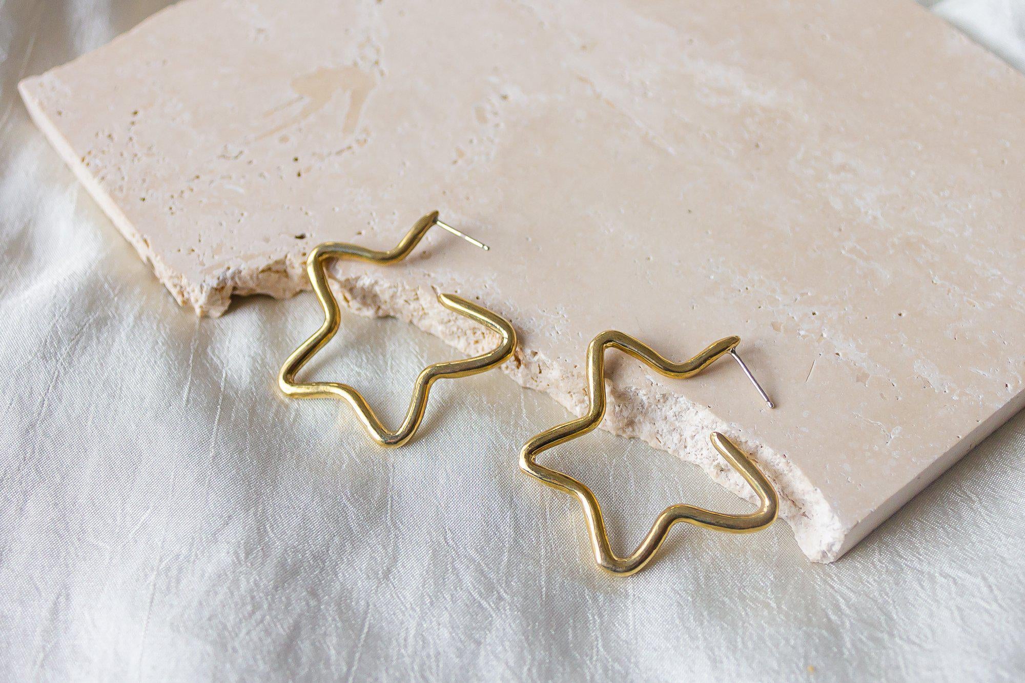 Stella Star Hoops - Gold Star Earrings - Dea Dia