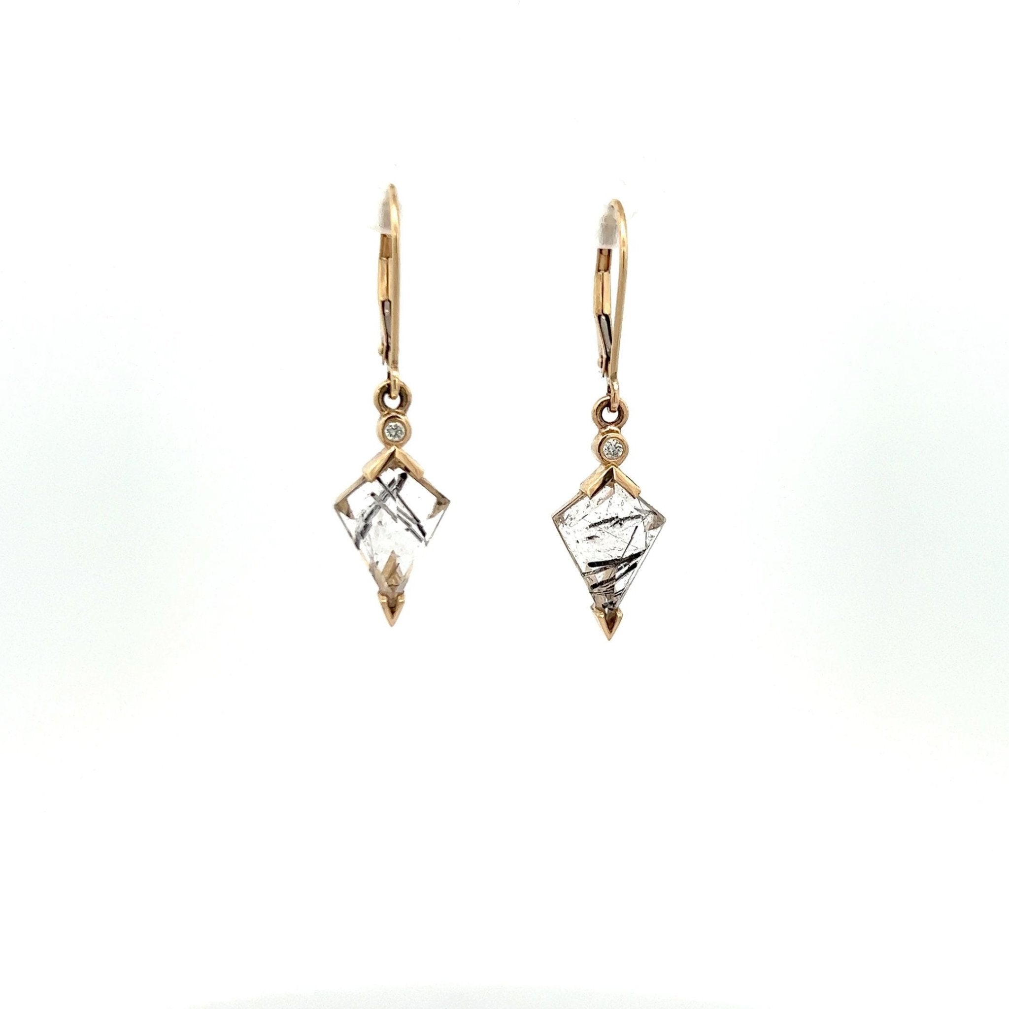 Tourmalinated Quartz and Diamond Kite Drop Earrings - Dea Dia